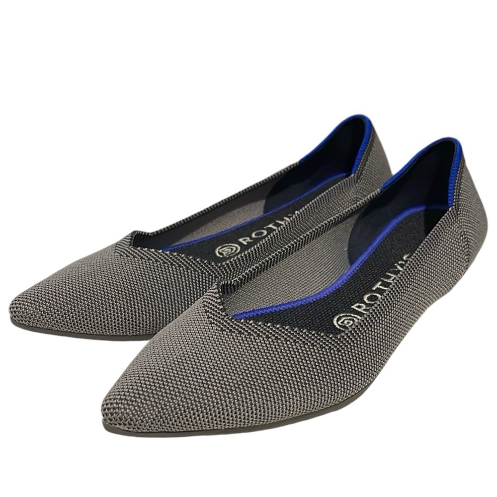 Rothy's Gray Pointed Toe Flats with Blue Trim